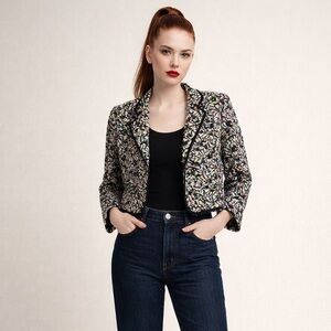 Vintage Confetti Tweed Cropped Blazer | Parisian Cool | Made in USA - Size M/L